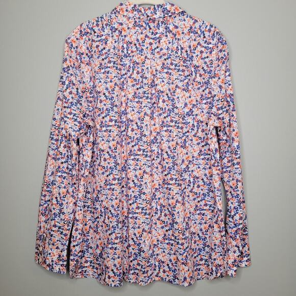 Talbots shirt women's‎ size XL orange blue floral Classic Cotton button up top - Picture 4 of 10